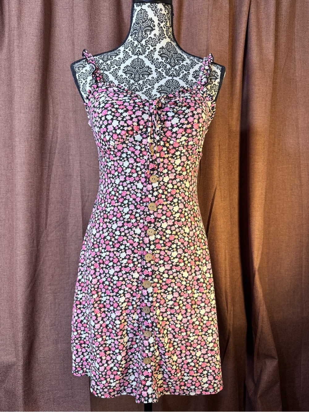 No Boundaries Simple Light Pink Floral Button-Down Mini Dress size Small​